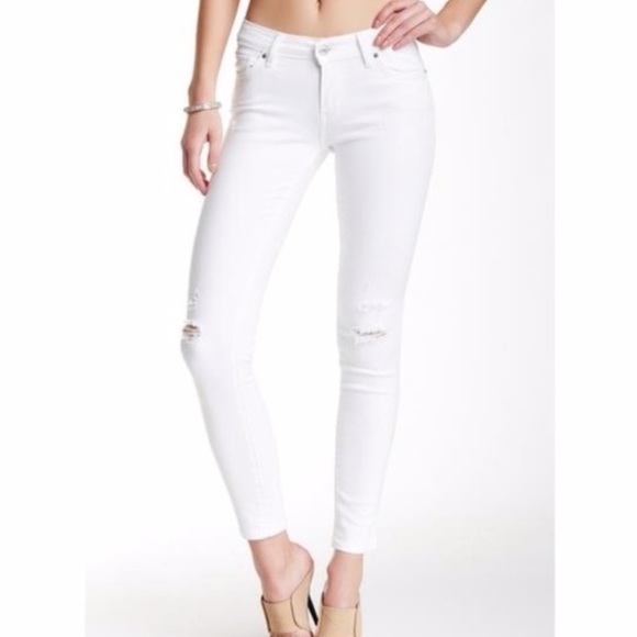 Ag Adriano Goldschmied Denim - AG The Stevie Ankle Slim Straight Distressed White Jeans 26R